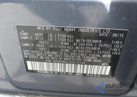 2016 Subaru Outback 2.5I Limited z USA, uszkodzony, nr VIN 4S4BSANC2G3218540